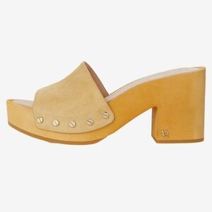 Veronica Beard Hannalee Studded Tan Block Heel Sandals Clogs Size 8